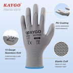 KAYGO Safety Work Gloves PU Coated-12 Pairs, KG11PB, Seamless Knit Glove with Polyurethane Coated Smooth Grip on Palm & Fingers, for Men and Women (2X-Large, Grey)
