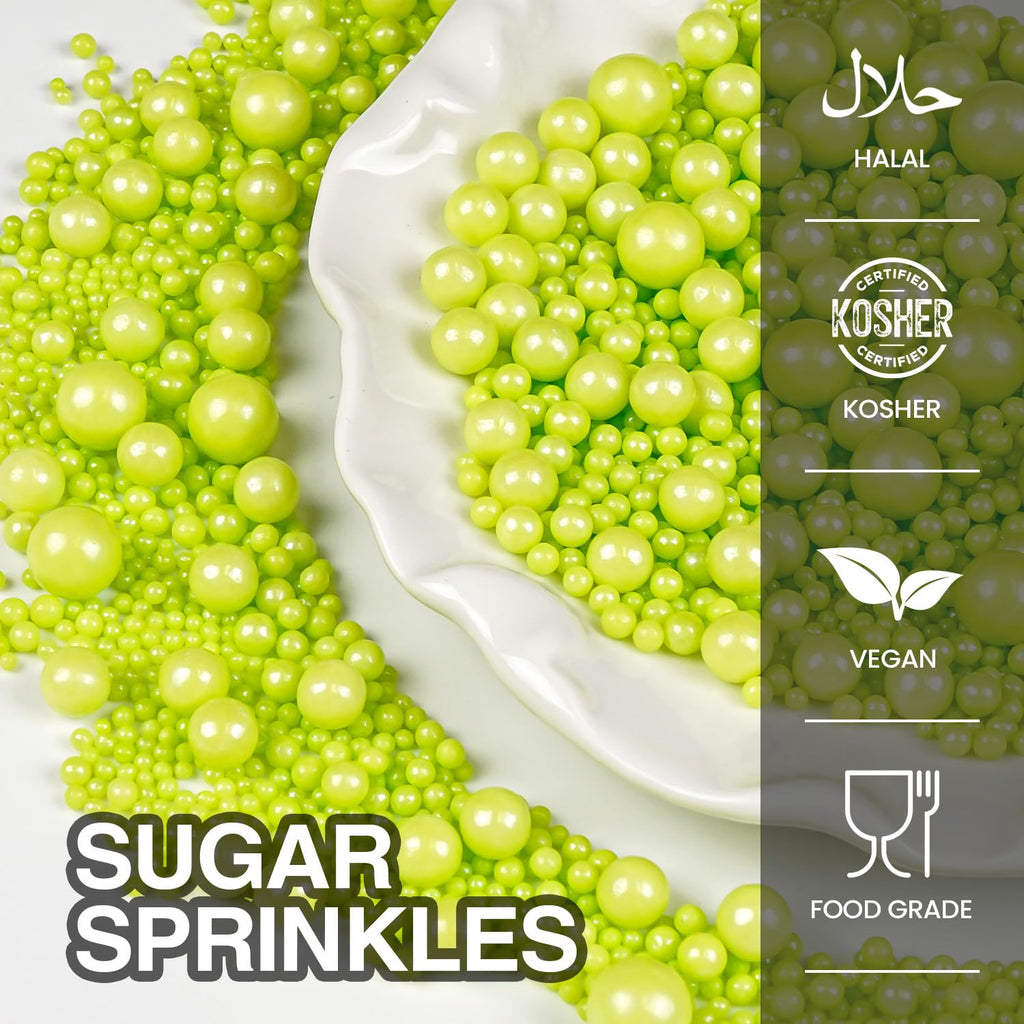 Christmas Green Pearl Sprinkles, Edible Candy Sugar Pearls, 150g/5.29oz, Mix Size, Cake Decorations & Cupcake Toppers, Wedding Party, Easter, Valentine's Day, Christmas Supplies