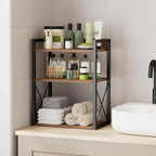 3-Tier Kitchen Spice Rack Organizer for Countertop, Coffee Counter Shelf, Mug Shelf, Bathroom Counter Organizer, Makeup Organizer, Rustic Brown and Black