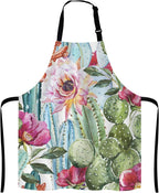 Cactus Kitchen Cooking BBQ Chef Apron, Watercolor With Flowers Roses and Cactus Apron for Men, Women - Dad Gifts, Gifts for Men - Birthday, Mothers Day Gifts for Mom