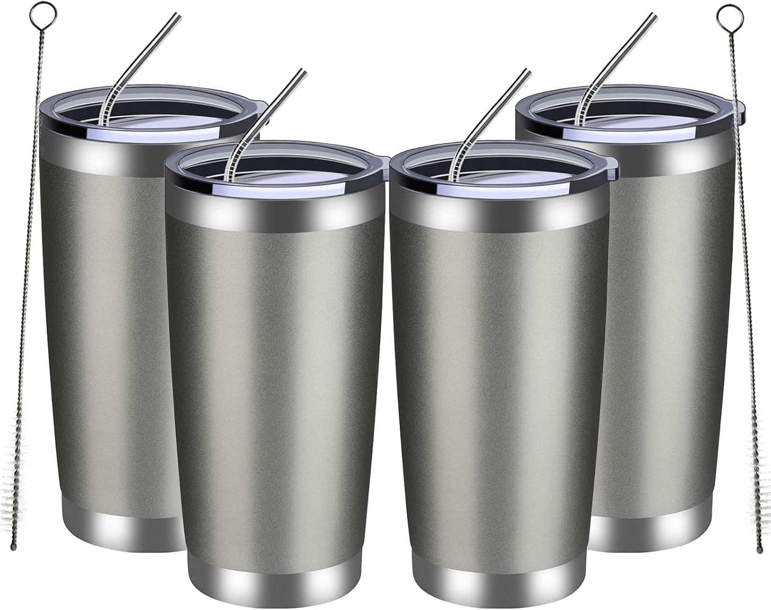 MEWAY 20oz Tumbler 4 Pack Double Wall Vacuum Insulated Travel Mug Bulk, Stainless Steel Tumblers with Lid and Straw, Durable Powder Coated Coffee Cups for Cold & Hot Drinks (Cold Gray, 4)