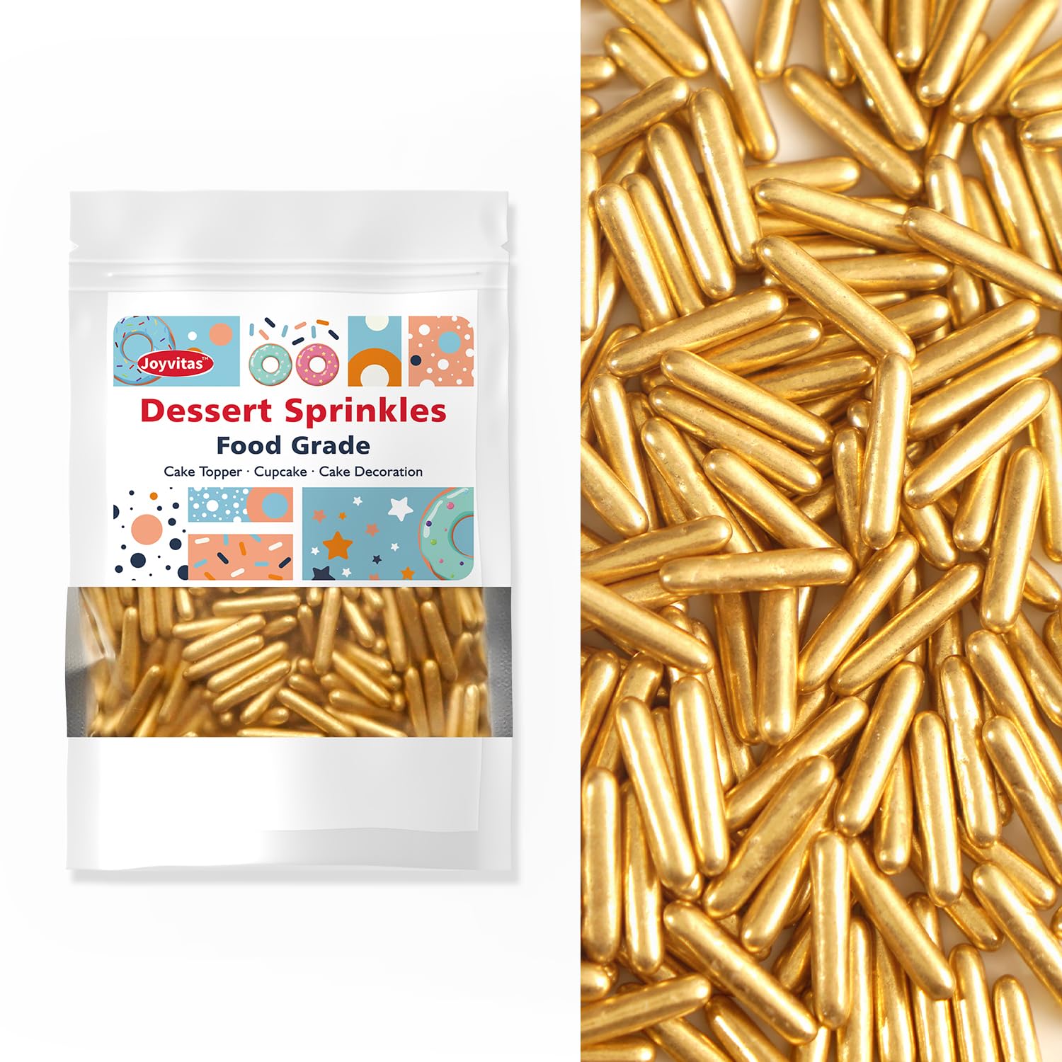 Gold Sprinkles, Metallic Rods Candy, Gold Rods Sugar For Baking, Donuts, Cakes, Cupcakes, Cookies, Wedding Party, Holiday, 150g/5.29oz