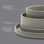 Gibson Elite Deerfield 16-Piece Stoneware Dinnerware Set – Soft Grey Reactive Glaze, Stackable Plates and Bowls, Service for 4 – Microwave & Dishwasher Safe