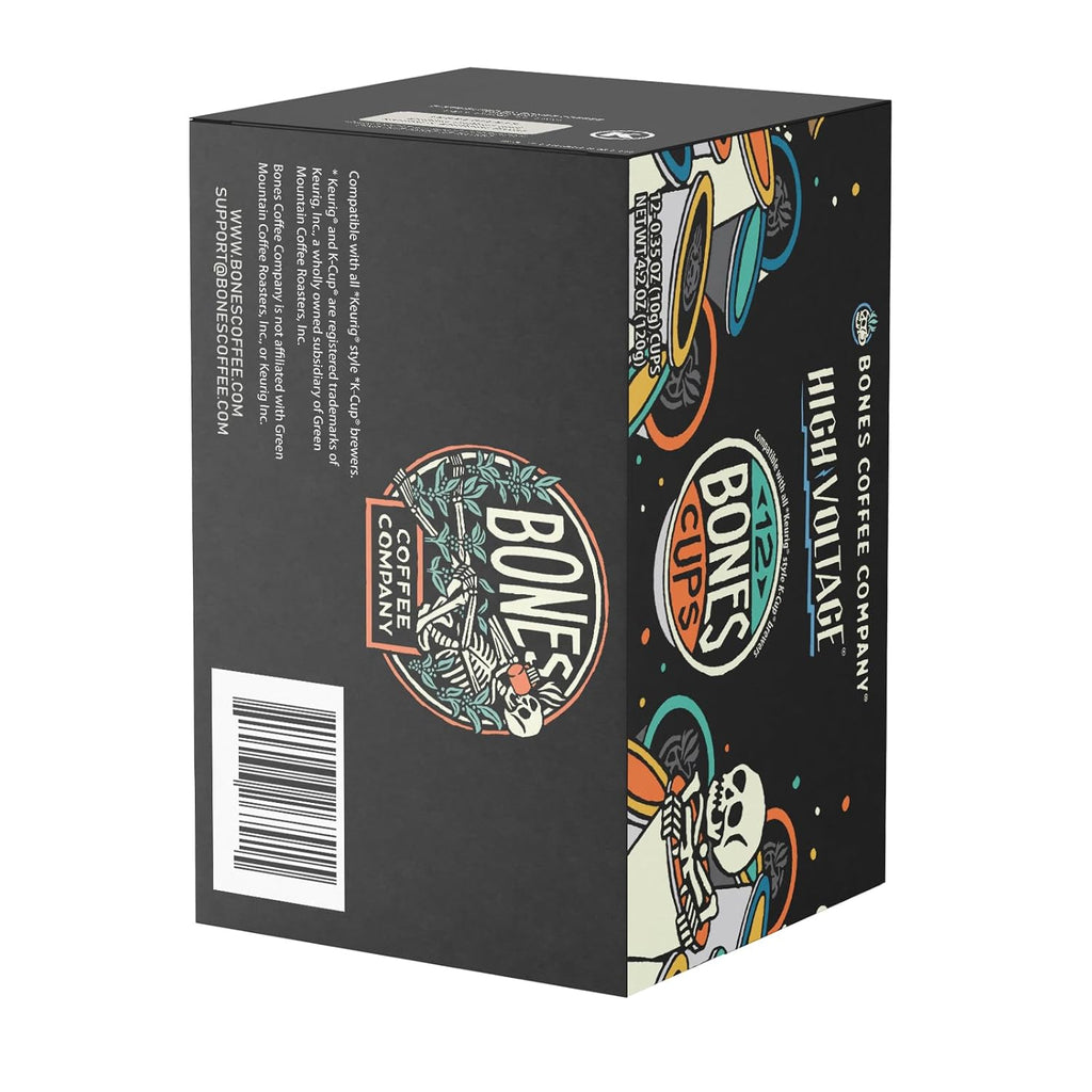 Bones Coffee Company Flavored Coffee Bones Cups High Voltage Flavored Pods | 12ct Single-Serve Coffee Pods Compatible with Keurig 1.0 & 2.0 Keurig Coffee Maker