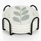 VEYRO Coasters Set of 4 for Drinks – Absorbent Ceramic Stone Drink Coasters with Cork Backing for Coffee Table & Desk, Modern Boho Look Cup Coaster Set, Housewarming Gift for New Home