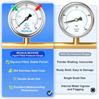 MEANLIN MEASURE 0~30Psi Liquid Filled Pressure Gauge 1/4" NPT 2.5" FACE DIAL Stainless Steel Glycerin Filled WOG Water Oil Air Back Mount (with 2PCS Snaps)