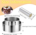 Cake Ring Extra High 15cm Acetate Cake Collar Set - Adjustable 6 to12Inch Stainless Steel Round Cake Mousse Molds Baking Ring with 6.3inchx394inch Clear Acetate Sheets Cake Roll for Pastry, Cake Decor
