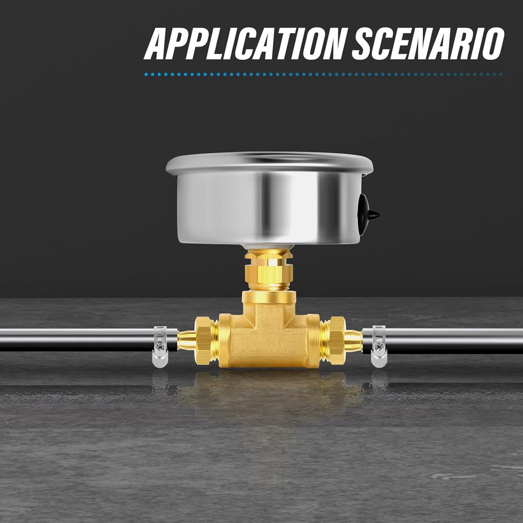 MEANLIN MEASURE 0-100Psi Stainless Steel Liquid Filled Pressure Gauge 1/4" NPT 2.5" FACE DIAL, with 1/4" 5/16" Barbed, WOG Water Oil Air (9Pieces KIT, Back Mount)