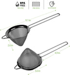2 Pack Stainless Steel Small Food Strainer, Fine Mesh Sieve with Long Handle, Cocktail Strainer For Cocktails, Tea Herbs, Coffee & Drinks, Rust Proof & Great as Tea Strainer, 3.5inch