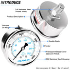 MEANLIN MEASURE 0~4000Psi Liquid Filled Pressure Gauge Stainless Steel with 316 Stainless Steel Joint 1/4" NPT 2.5" FACE DIAL for WOG Water Oil Air Center Back Mount