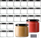 24Pack 5oz Glass Jars with Lids, 150ml Clear Small Mason Jars with 24 Stickers, Mini Canning Jar for Jam, Jelly, Honey, Pickles, Spice