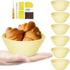 Silicone Banneton, Sourdough Bread Baskets (Set of 6, 5 Inch), Round Proofing Bread Bowls with Starter Kit, Bread Making Baking Supplies