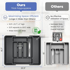 Caperci Large Silverware Organizer for Kitchen Drawer & Utensils - Expandable Drawer Organizer for Cutlery, Flatware & Gadget, BPA-Free Thick Plastic, Wider Compartments & Non-skid Feet (Black)