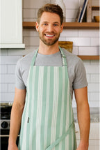 AMOUR INFINI Cotton Striped Aprons for Women with Pockets - Adjustable Strap and Waist Ties Printed Apron for Baking, Cooking, Gardening (27.5 x 33 Inches - Sage Green)