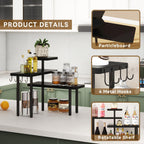 IBUYKE Countertop Organizer,3-Tier Spice Racks,Kitchen Counter Corner Shelf,4 Side Hooks,Adjustable Countertop Shelf for Kitchen, Bathroom, Coffee Bar, Cabinet, Desk,Black,TLJ023B
