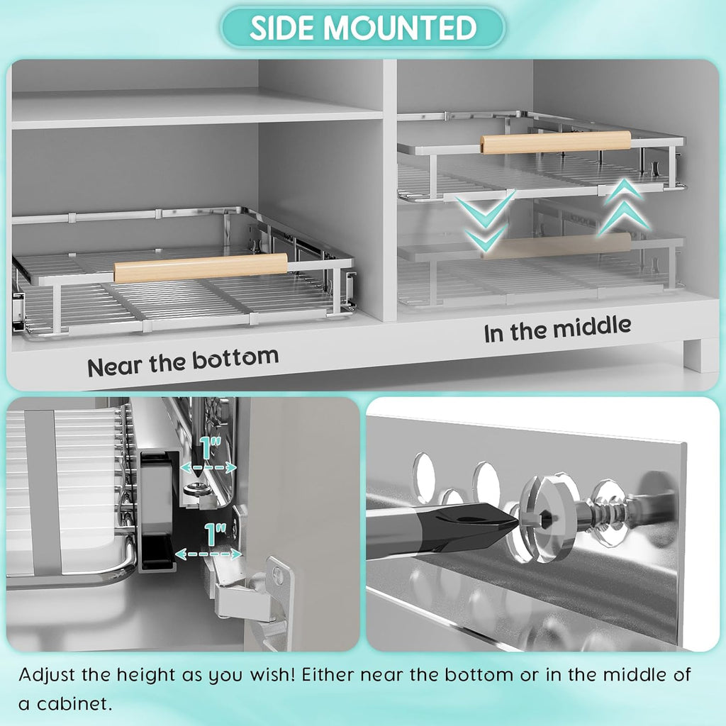 Expandable Pull Out Cabinet Organizer, Adjustable Width:12.3~18.5''W x 22.5''D Under Sink Organizer, Drawer Storage Shelves for Kitchen, Bathroom, Closet, Pantry, Cupboard, Pots, Pans