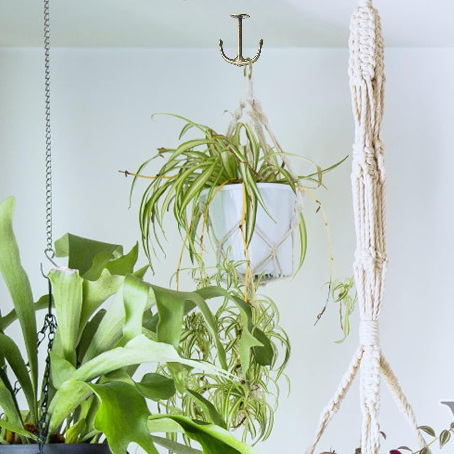 Anchor Shape Zinc Alloy Double Prong Ceiling Hooks, 4-Pack Under Shelf Coat Hooks Hanging Towel Robe Clothes Cap Bathroom Kitchen Cabinet Garage Use (Bronze)