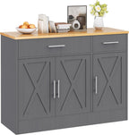 Vongrasig 43” Sideboard Buffet Cabinet with Storage, Farmhouse Coffee Bar with Drawers and Shelves, Wood Buffet Table for Kitchen Dining Room, Living Room, Grey