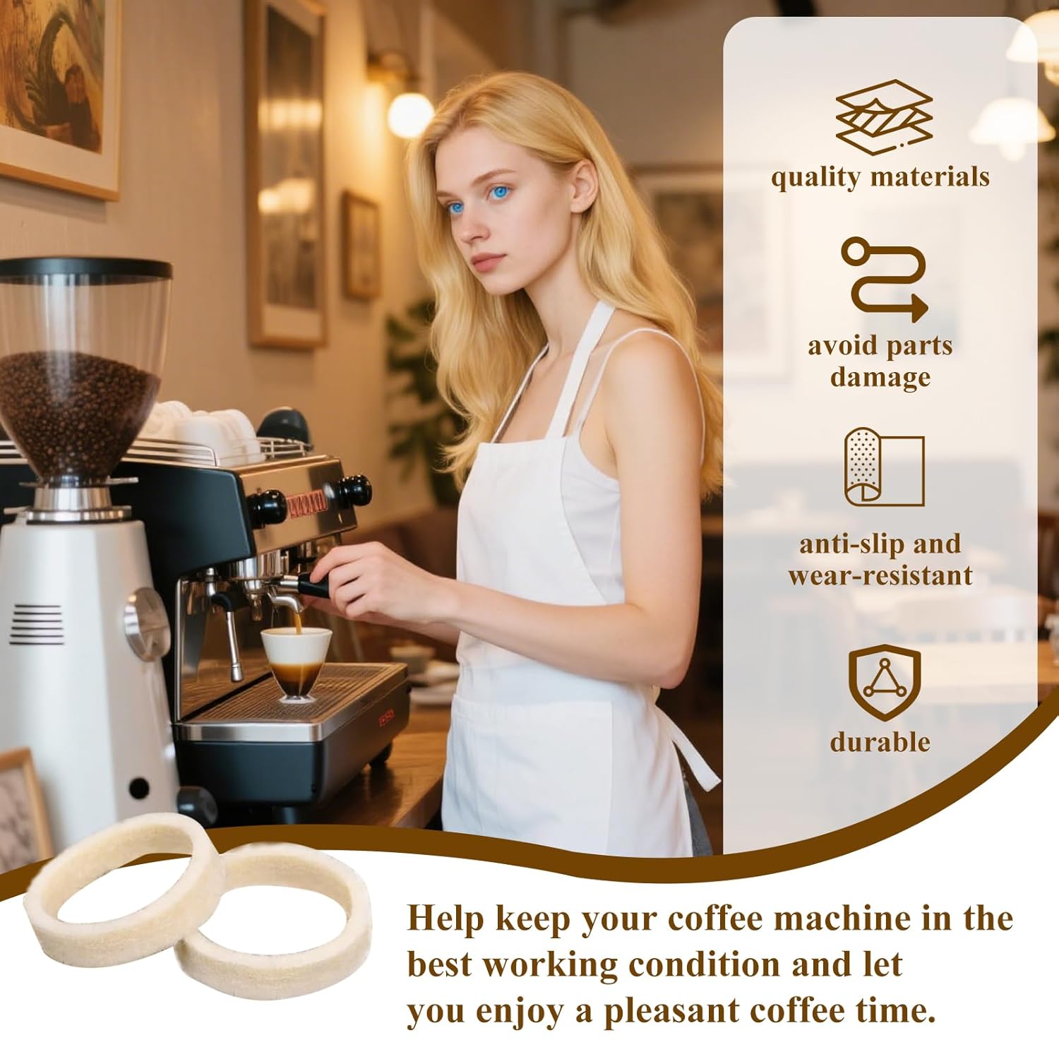 5pcs Felt Washer Replacement Compatible with Breville Espresso Machine Grinders, Wool Ring Gasket Espresso Machine Accessories for BES870 BES878 BES880 BES980 BES990 BCG600 BCG820 Models