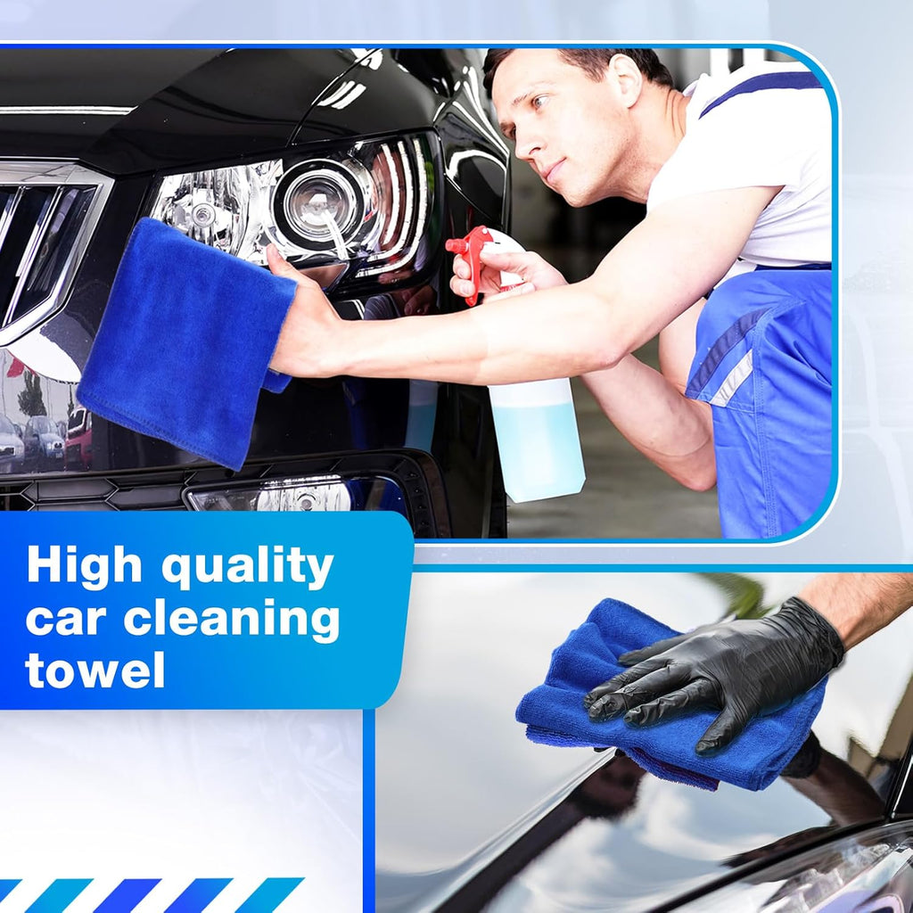 Nuenen Microfiber Cleaning Cloths for Cars 16 x 16 Inch Ultra Absorbent Car Towels Drying Reusable Cleaning Supplies House Kitchen Window Microfiber Towel(Blue,60 Count)