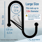 6 S-Shaped Hooks with Anti-Fall System. Anti Drop S-Shaped Hook with Safety Buckle to Prevent Falls. Heavy Duty. (Black, 4in Long (Diameter Rod<1.2in))