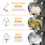 ZACME Mixers Kitchen Electric Stand Mixer 5.5QT 600W, Aluminum die casting and Gears, Dual Cooling System, Low Noise, DC Motor, LED Display and Timing Function, Tilt-head Metal Food Mixer, Grey