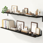 Fun Memories Deep Floating Shelves, 55W x 8D Floating Shelves Set of 2, Wall Mounted Shelf with Metal Brackets, Rustic Wood Wall Shelf for Bathroom, Kitchen and Living Room, Black