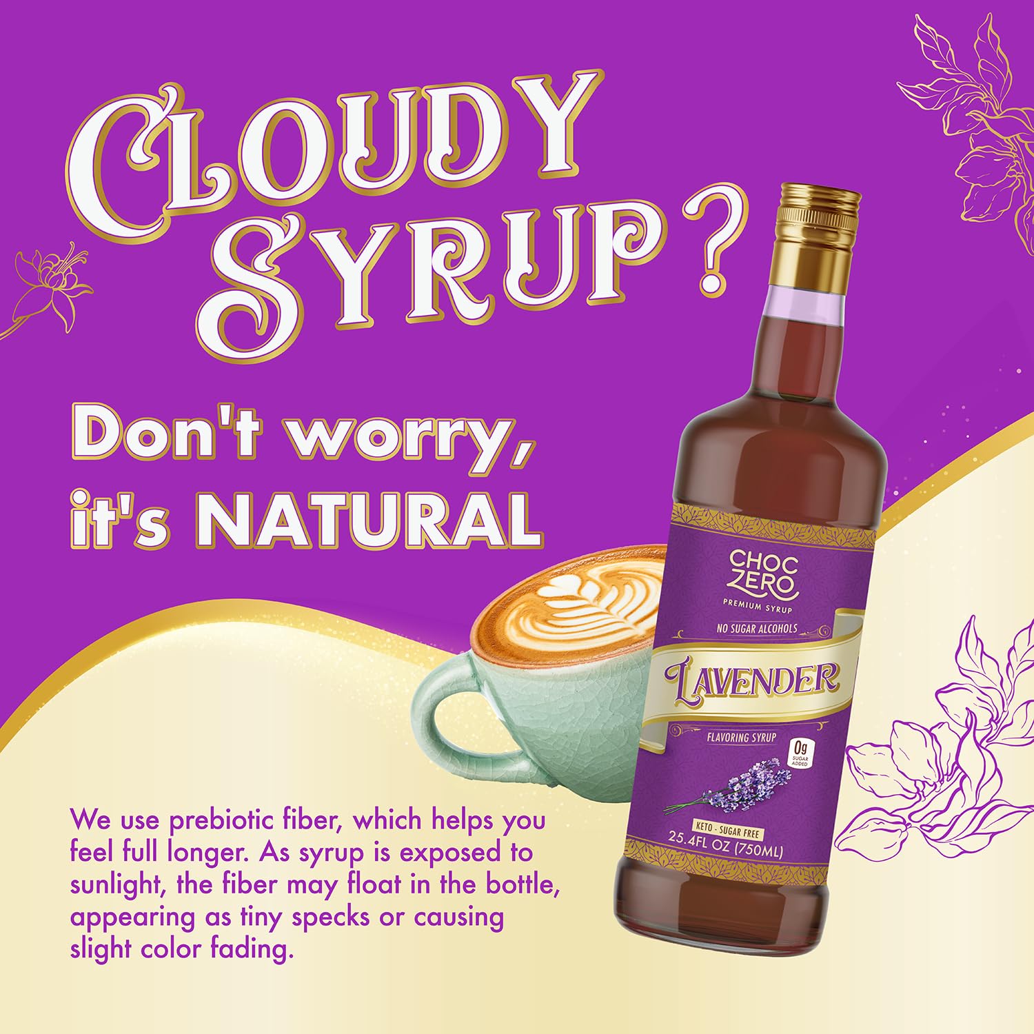 ChocZero Coffee Syrup, Lavender Flavor, Sugar Free Syrup for Drinks, Keto Friendly, 25.4 Fluid Ounces