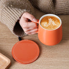 APEKX Self-Heating Ceramic Coffee Mug - Stable 130°F Temperature, 15W Wireless Phone Charging, 12.8 fl oz Capacity - USB-C Enabled. (Tangerine)