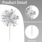 40 PCS Foil Firework Cupcake Toppers Fireworks Cupcake Picks Sparkle Tinsel Cake Decorations Cocktail Fruit Toothpick for Firework Theme Birthday Wedding Graduation Party Decorations Supplies Silver