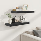 Black Floating Shelves 24 Inch Long, 9.3 Inch Deep Floating Shelves for Wall, Rustic Solid Wood Shelves, Deep Wall Shelves for Living Room, Bedroom, Kitchen, 24"W x 9.3"D x 1.6"H, Set of 2
