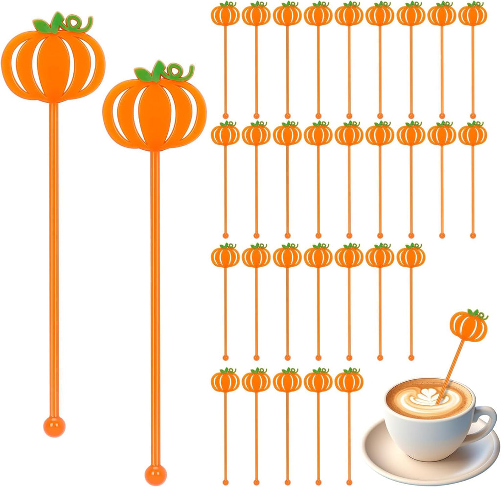 36 Pcs Fall Cocktail Stirrers, Pumpkin Drink Stirrers Plastic Swizzle Sticks Reusable Coffee Stirrer Stir Sticks for Halloween Autumn Thanksgiving Party Tea Coffee Bar Decoration