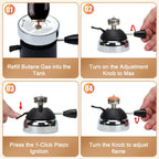 BLUEFIRE Butane Mini Burner for Tabletop Coffee Siphon Syphon/w Furnace Stand and Assembly Rack Ceramic Windproof Torch Head Portable Cooking Stove Espresso Maker Chafing Soup Tureens Fondue Bunsen
