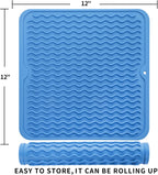 Silicone Dish Drying Mat for Multiple Usage,Easy clean,Eco-friendly,Heat-resistant Silicone Mat for Kitchen Counter or Sink,Refrigerator or Drawer liner Lichen BlueL M 12 inches x 12 inches