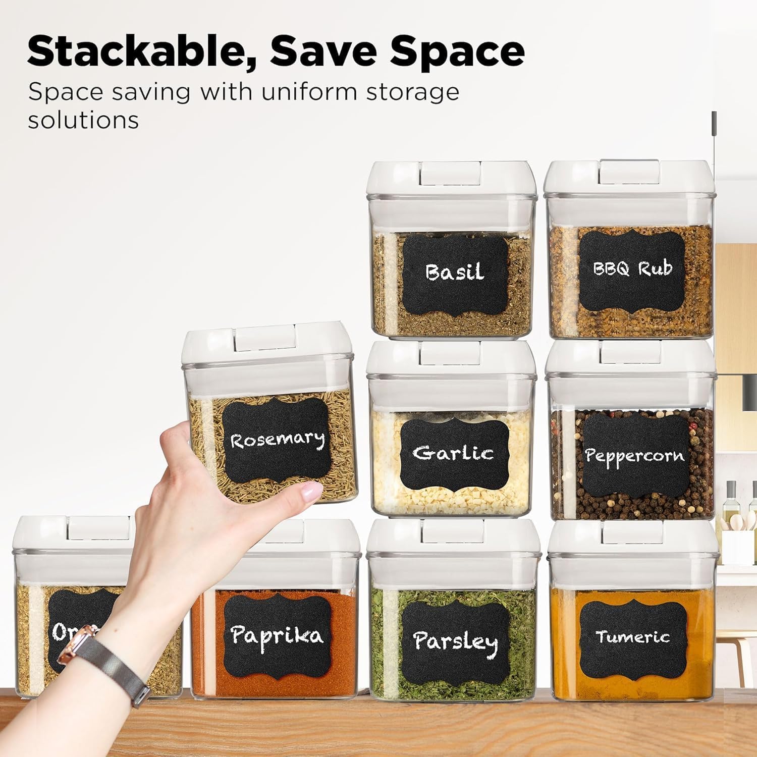 Shazo 9 PC Airtight Food Storage Containers - BPA Free Clear Plastic Snack & Spice Containers with Easy Lock Lids - Kitchen and Pantry Organization for Herbs, Coffee, Tea - 0.5L / 2.1 Cups