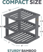 Cabinet Organizer Shelf - Bamboo Corner Rack for Kitchen Counter, Cabinet Space Saver for Plates, Dishes, Bowls, Bread Pantry, Bathroom Storage or Countertop Stand, Grey