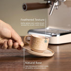 KooK Espresso Mug and Saucer Set, Ceramic Cups and Plates with Rustic Organic Shape and Feathered Texture, Dishwasher and Microwave Safe, 2.7 oz, Set of 4, Neutral Multicolor