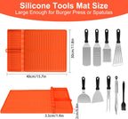 GOSALISU Silicone Grill Mat for Blackstone, Reusable Griddle Tools Mat with Drip Pad, Spatula Mats for Outdoor Grill Kitchen Countertop, Barbeque Accessories (Orange)