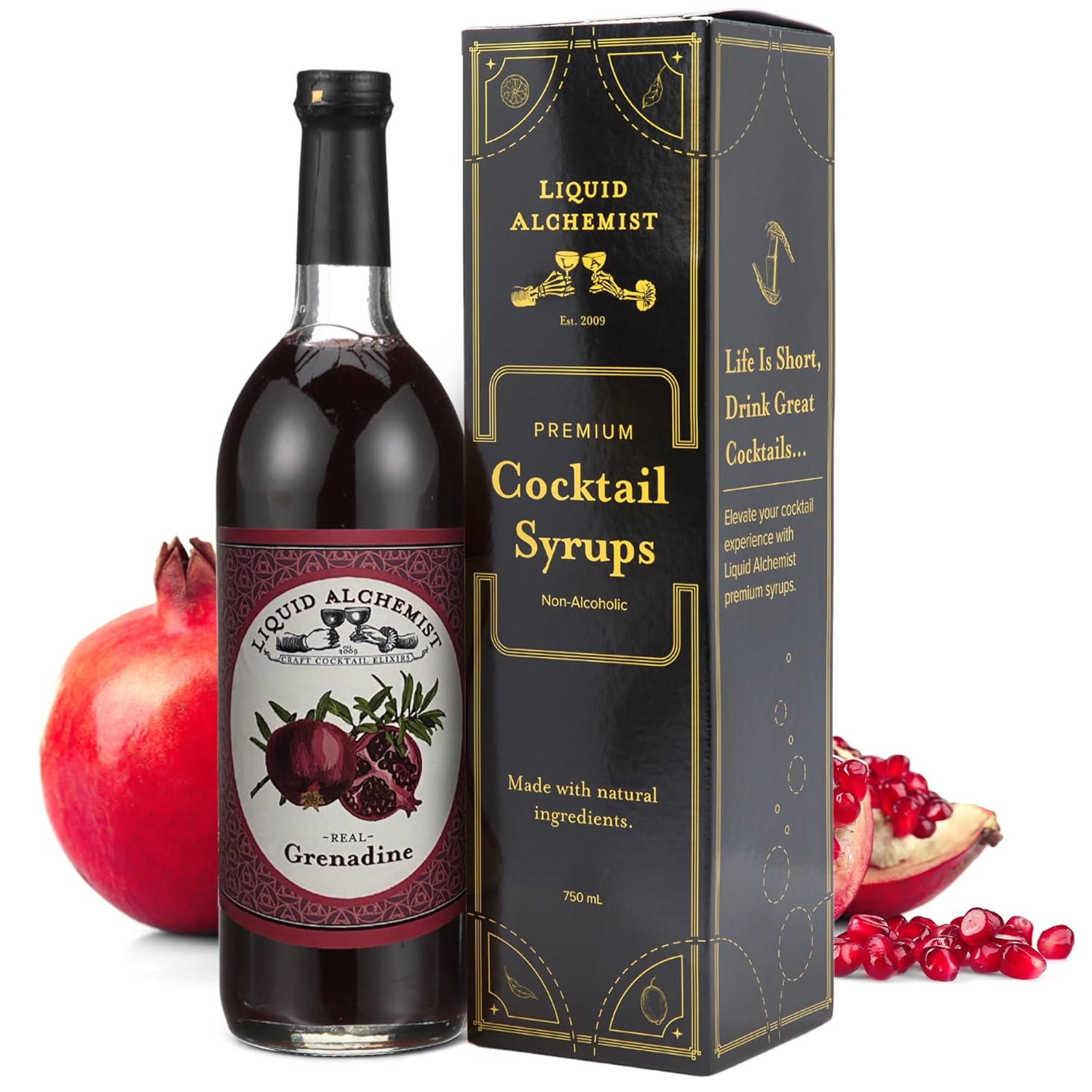 Liquid Alchemist Grenadine Syrup for Cocktails - Real Ingredients Make our Pomegranate Syrup the Perfect Shirley Temple Mix - Our Small Batch is Non-GMO, Gluten Free & Vegan (25 oz)
