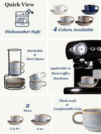 Gomakren 6 Ounce Cappuccino Cups with Saucers and Metal Stand, Stackable Coffee Cup Set of 4, Porcelain Espresso Cups for Coffee Drinks, Cappuccino, Latte, Americano, Tea, Gray