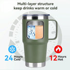 HASLE OUTFITTERS 20oz Tumbler with Lid, Stainless Steel Tumbler with Handle, Metal Insulated Travel Coffee Mug with Handle, Double Wall Vacuum Spill Proof Tumbler Cup, Amy Green 1 Pack