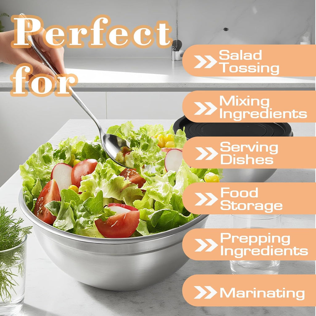 Lazycorner Stainless Steel Mixing Bowls with Airtight Lids Set of 7 Stainless Steel Bowls Set with 3 Grater Attachments Great for Serving & Baking