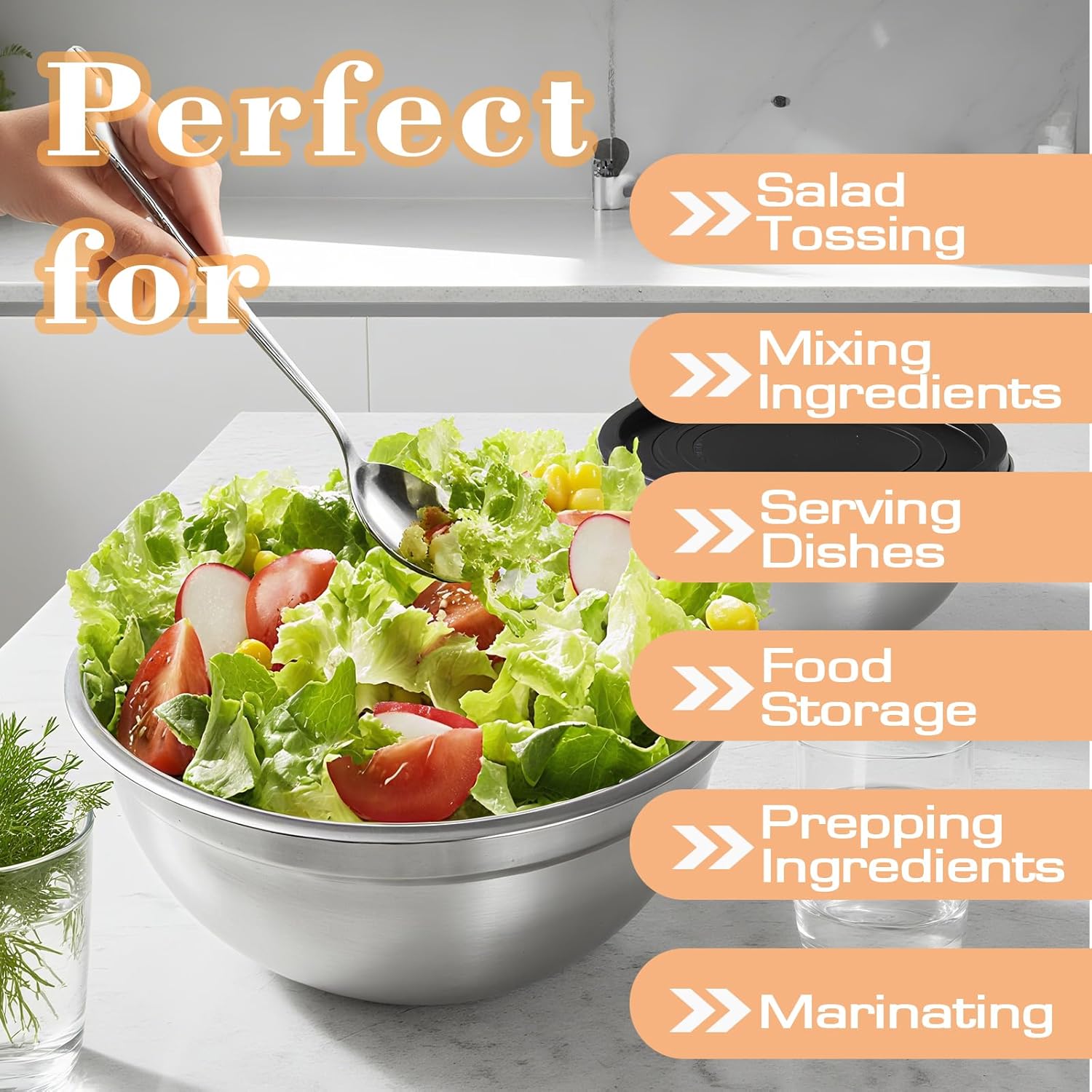 Lazycorner Stainless Steel Mixing Bowls with Airtight Lids Set of 7 Stainless Steel Bowls Set with 3 Grater Attachments Great for Serving & Baking