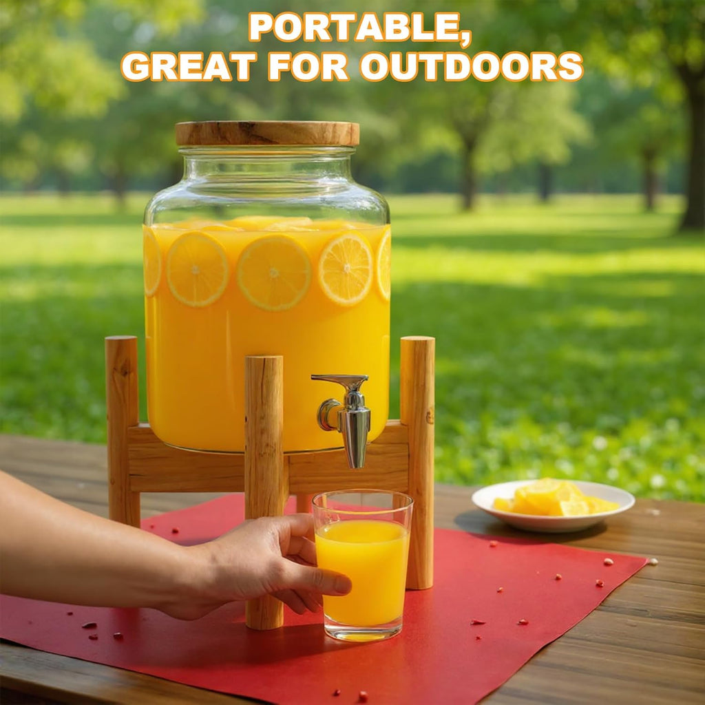 Bamboo Drink Dispenser Stand Adjustable Sideways to Fit 8-11 Inch Glass and Plastic Water Dispensers, Water Dispenser Holder for 1-2 Gallons Drinks Beverages Lemonades and Juices Jug Container
