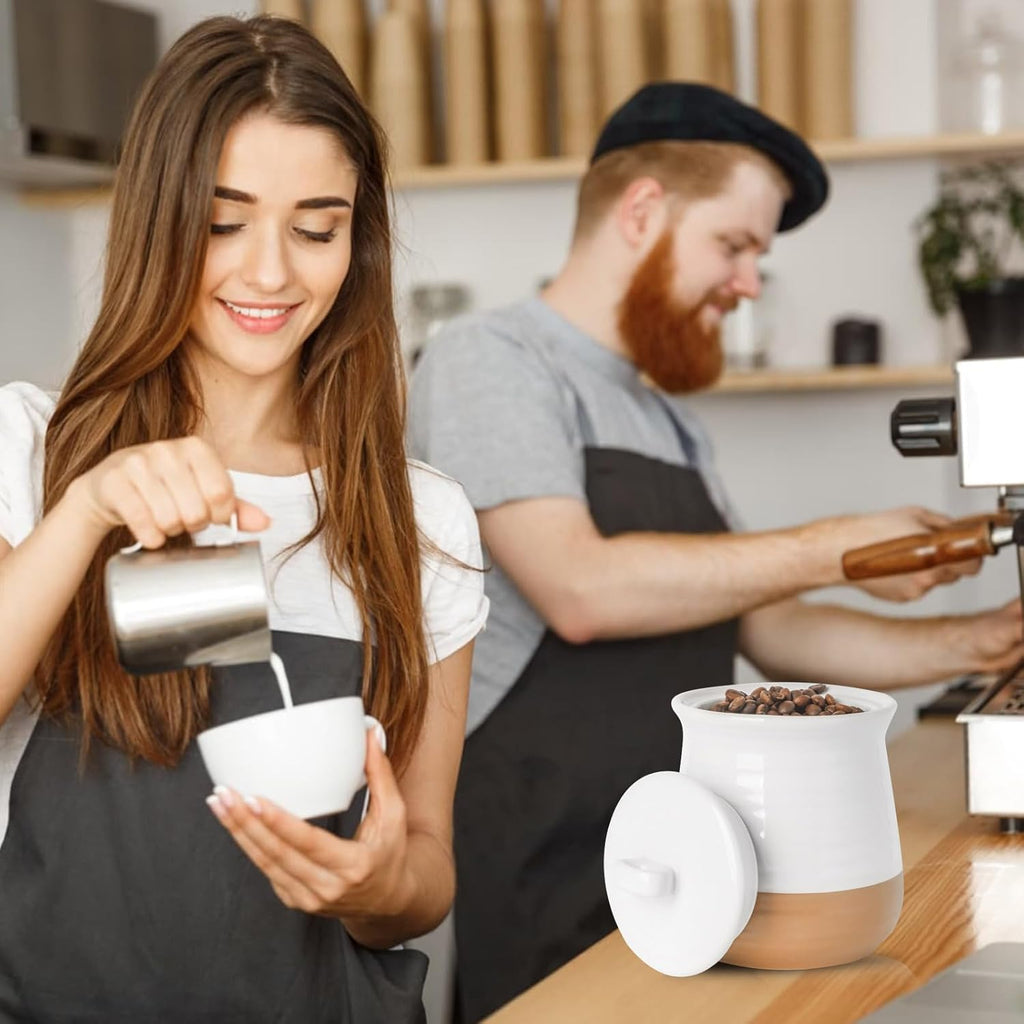 Hasense Ceramic Food Storage Container, Porcelain Kitchen Canisters with Airtight Lid, 35 OZ Coffee Canisters for Kitchen Counter, Candy Jar for Tea, Sugar, Salt and More, Farmhouse Decor, White