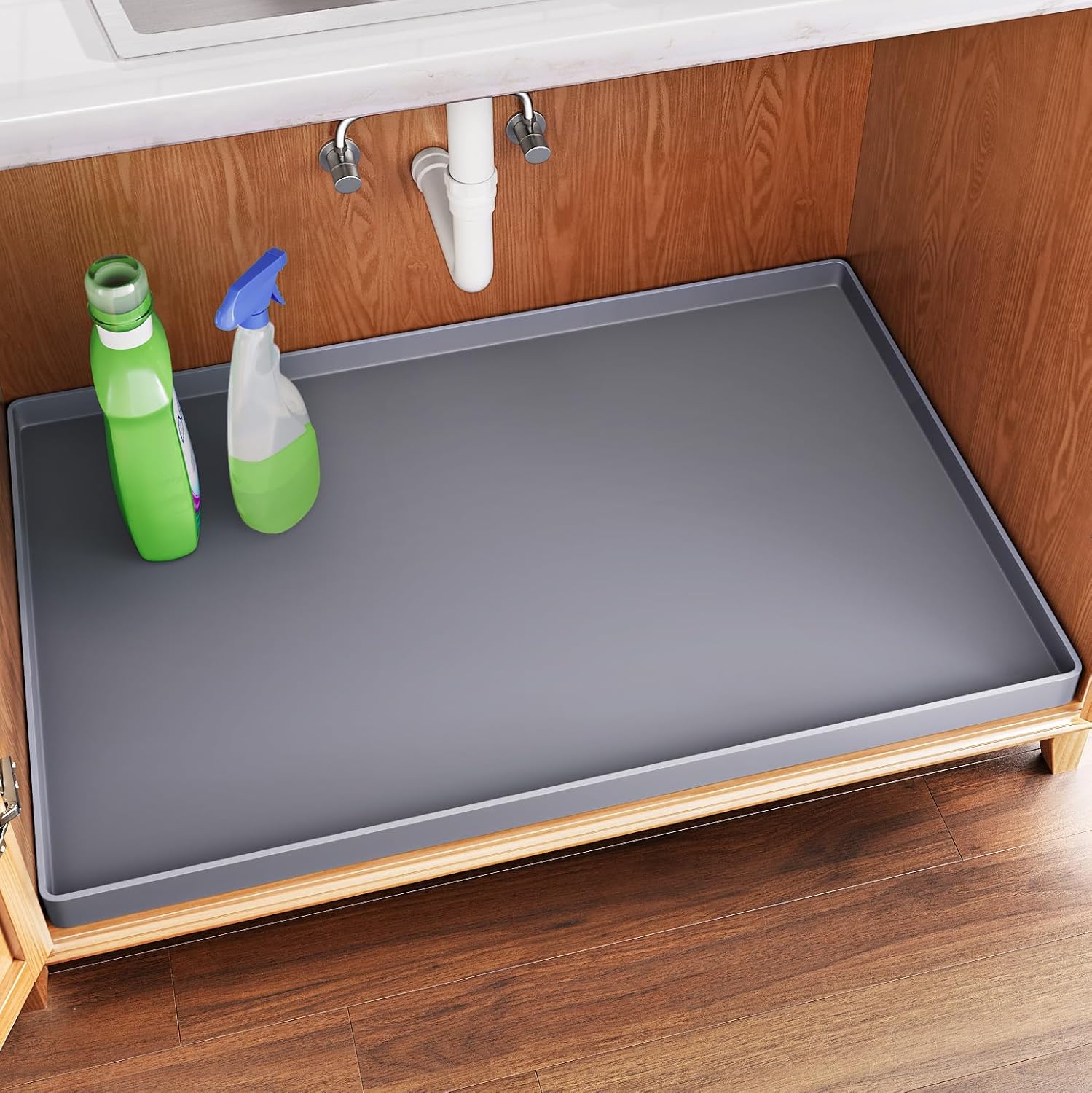 FLATO Waterproof Under Sink Mat 31" x 22" Shelf Liner for Kitchen and Bathroom, Cabinet Protector, Organizers and Storage, Flexible Silicone Drip Tray