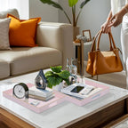MAONAME Pink Serving Tray Set of 2, Plastic Decorative Trays with Handles, Rectangular Coffee Table Tray for Ottoman, Nesting Trays for Living Room, Bedroom