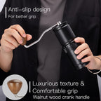 Manual Coffee Grinder with Numerical External Adjustable Setting, Capacity 30g with CNC Stainless Steel Conical Burr (black)