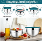 TeamFar Mixing Bowl Set of 5, Stainless Steel 4.5/3/1.5/1/0.7 QT Metal Nesting Salad Bowls with Lids, Ideal for Mixing Serving Tossing, Non-Toxic & Sturdy, Airtight Lid & Easy Clean, Blue