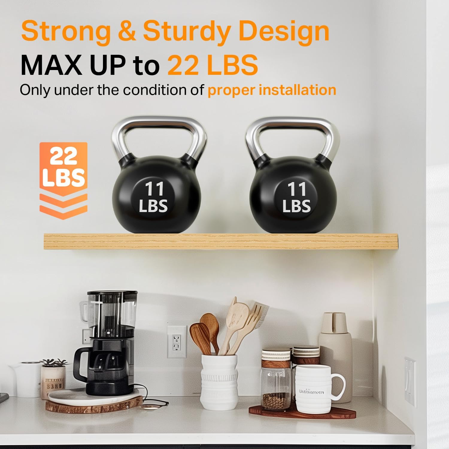 BAYKA Floating Shelves, 22.5" Rustic Wood Wall Mounted Shelves Bathroom, Bedroom, Living Room, Kitchen, Hanging Shelf for Books/Storage/Decor (Oak-Toned,Set of 2)